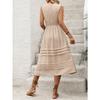 Solid Color V Neck Sleeveless Elastic Waist A Line Midi Casual Women Dress