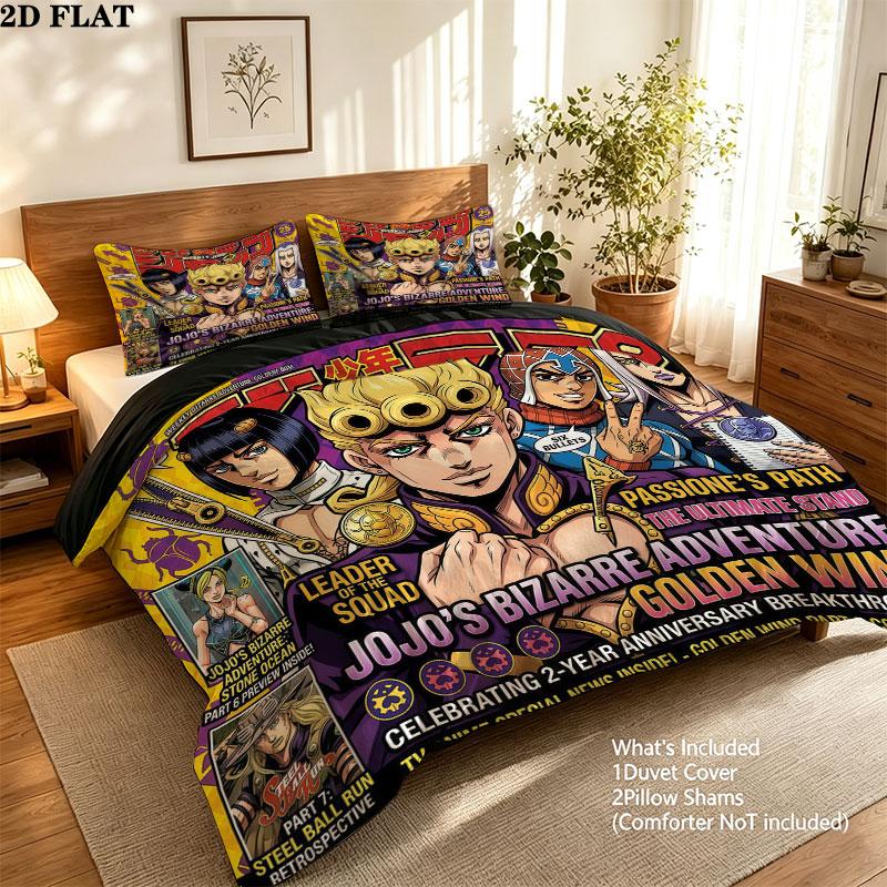 Jojos Bizarre Adventure Pattern Bedding Quilt Set Quilt Cover Pillowcase Home Birthday Gift(1 * duvet cover + 2 * pillowcase, without core)