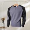 Spring Fall Men Top Regular Fit Colorblocked Long-Sleeve T-Shirt Buttoned Round Neck