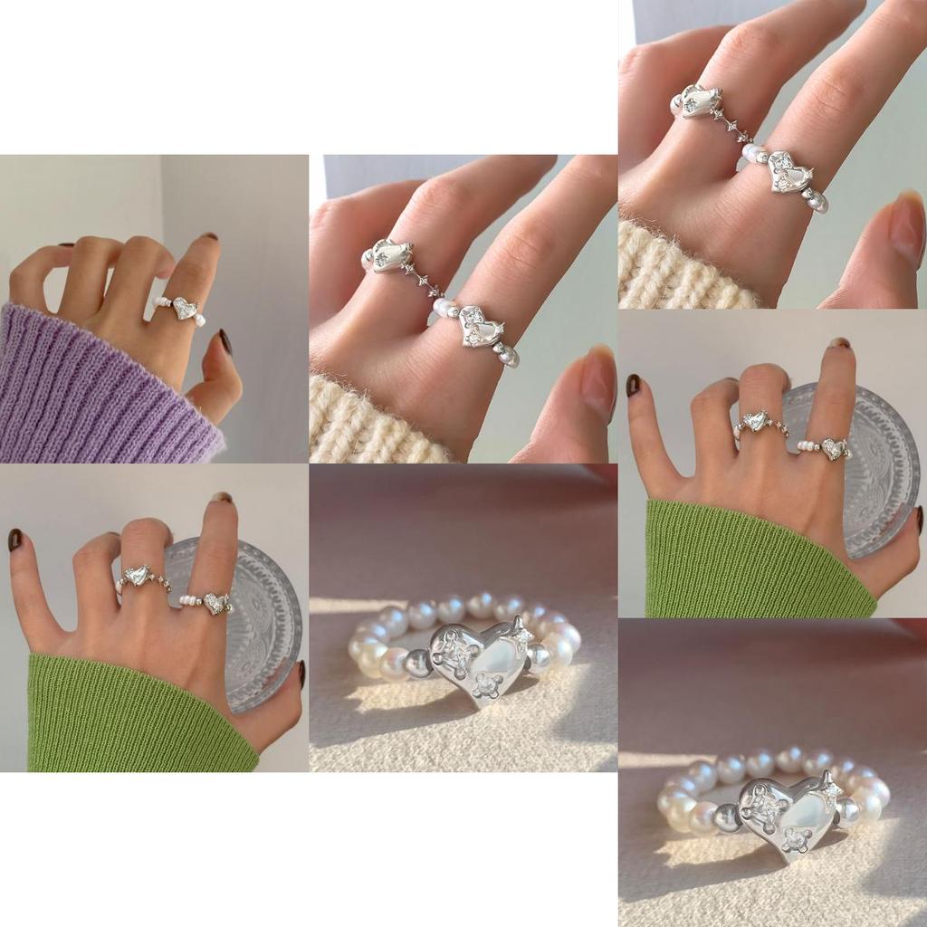 Dazzling Geometric Heart Design Pearl And Crystal Ring 925 Sterling Silver Jewelry