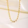 Women's 18K Gold Plated Stainless Steel Sporty Bamboo Chain Heart Zircon Pendant Necklace for Anniversaries