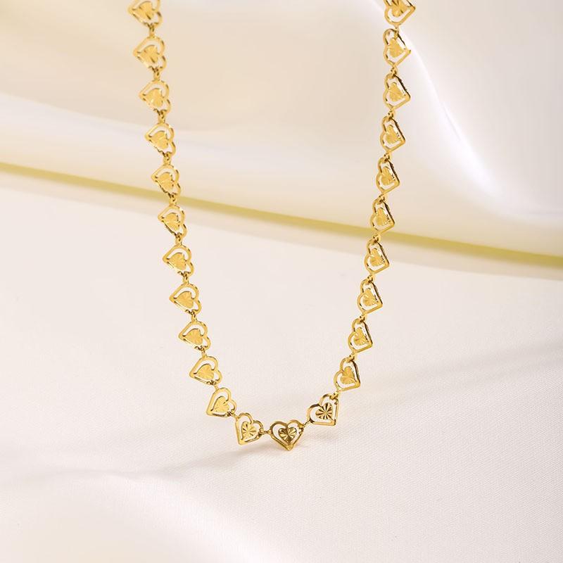 Women's 18K Gold Plated Stainless Steel Sporty Bamboo Chain Heart Zircon Pendant Necklace for Anniversaries