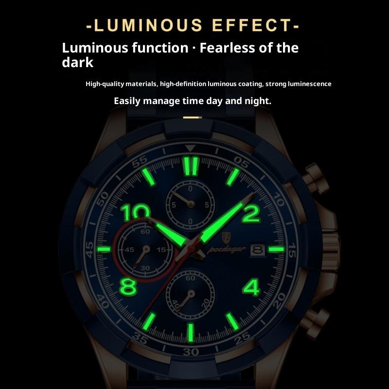 Zegarek męski chronograf wielofunkcyjny świecący kwarcowy zegarek na rękę
