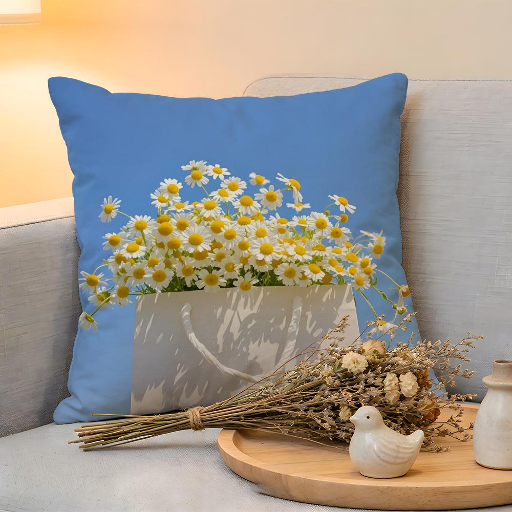 Cushion Cover  Linen  SkinFriendly Soft Decorative Case For Sofa Home Decor Fashion Daisy Pillow Cover