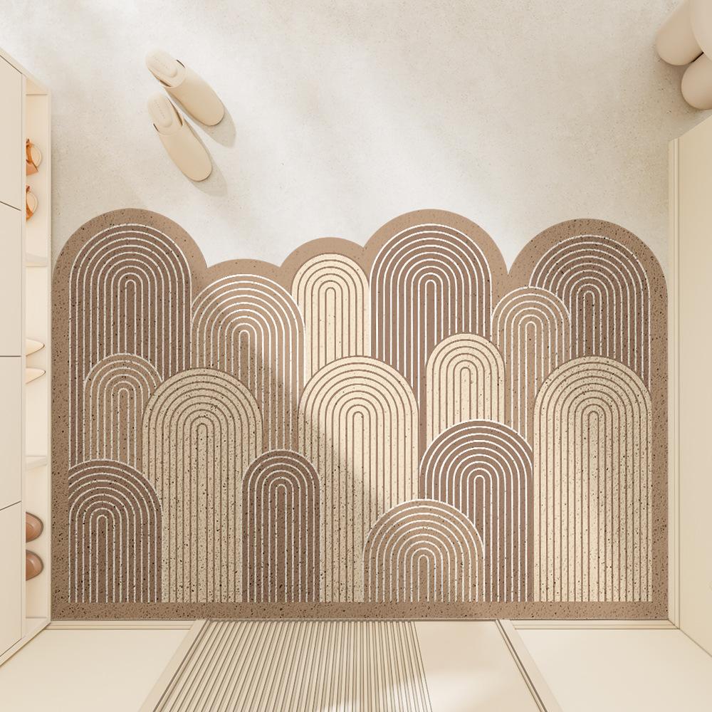 

Шелковый круглый коврик для пола в кремовом стиле с пейзажной живописью, устойчивый к пятнам, простой коврик для ног цвета шампанского, коврик для входной двери 45*75cm