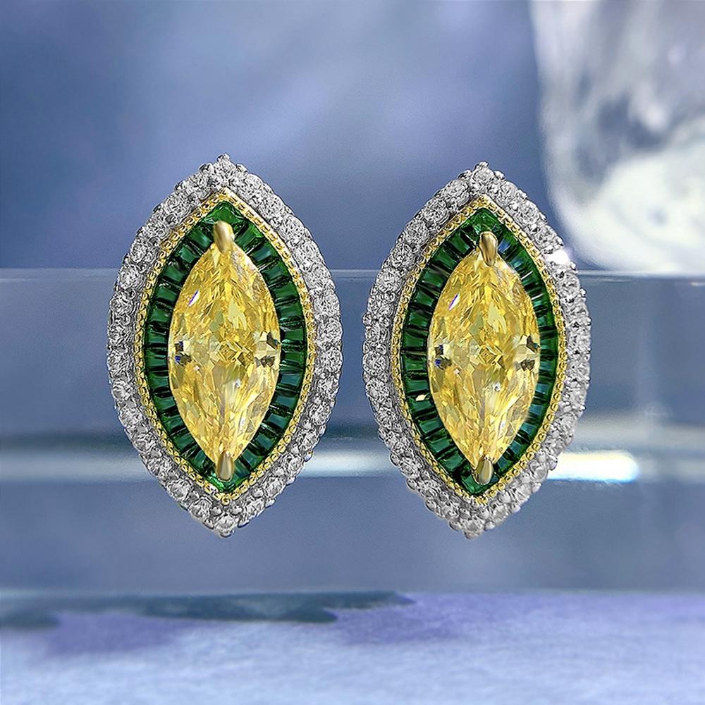 18k White Gold 6 *13mm Sapphire Gemstones Stud Earrings For Women Engagement Gift 925 Sterling Silver Jewelry