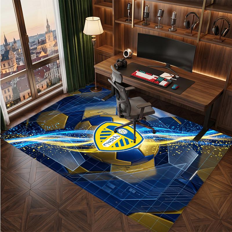 Leeds United Football Print Crystal Velvet Rug, Comfortable Water Absorbent Non Slip Indoor Floor Carpet