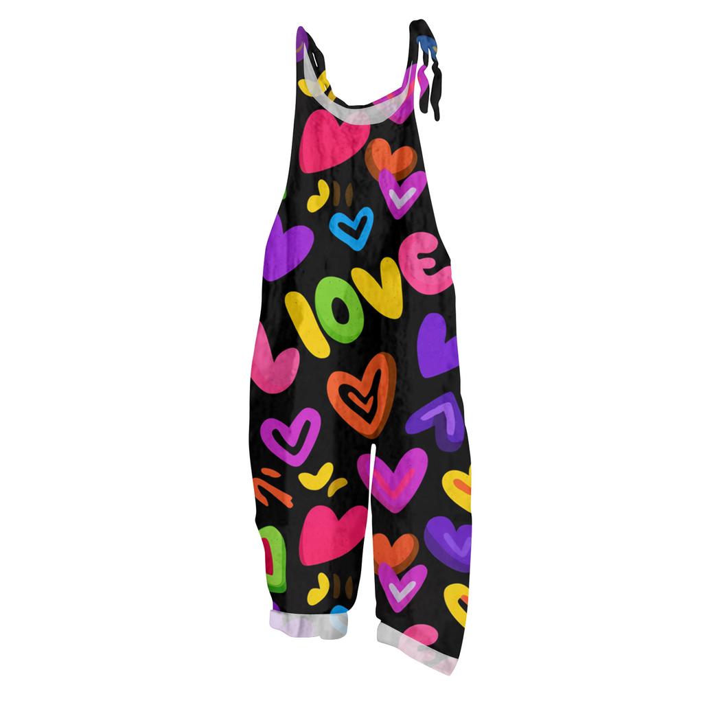 Women's Jumpsuit  Print Casual Loose Vintage Shoulder Strap Cotton Linen