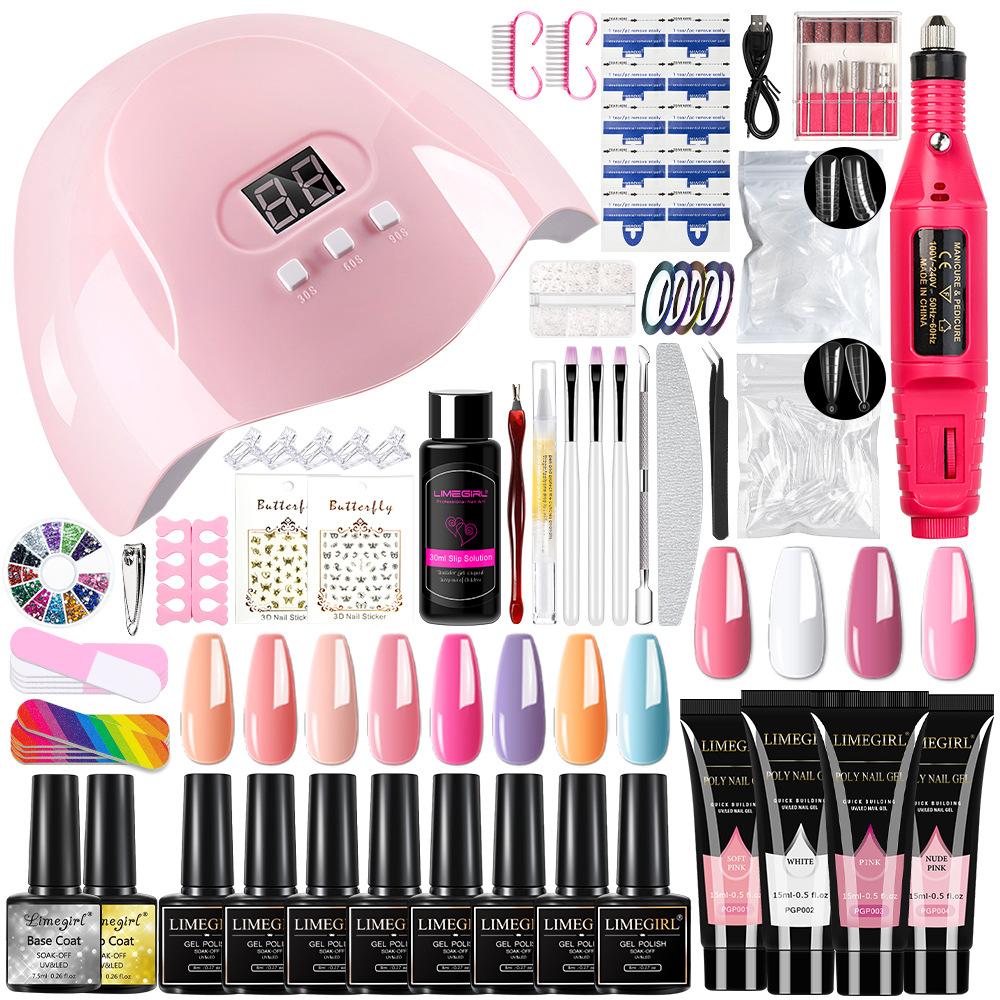 Nail Art Kit with Gel Polish Extension Gel Color Gel Base Top Coat Electric Nail Drill UV LED Lamp Full Set Professional Manicure Tools