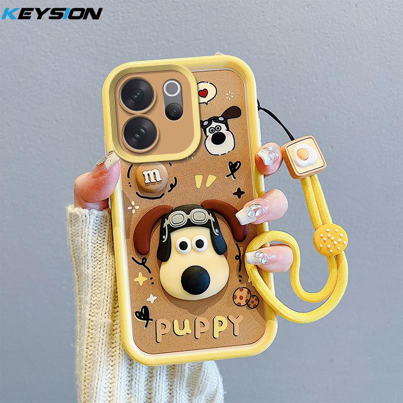 

KEYSION Shockproof Case for VIVO V70 5G with Lanyard Soft Silicone Cute 3D Cartoon Doll Phone Back Cover for VIVO V70 for VIVO V70