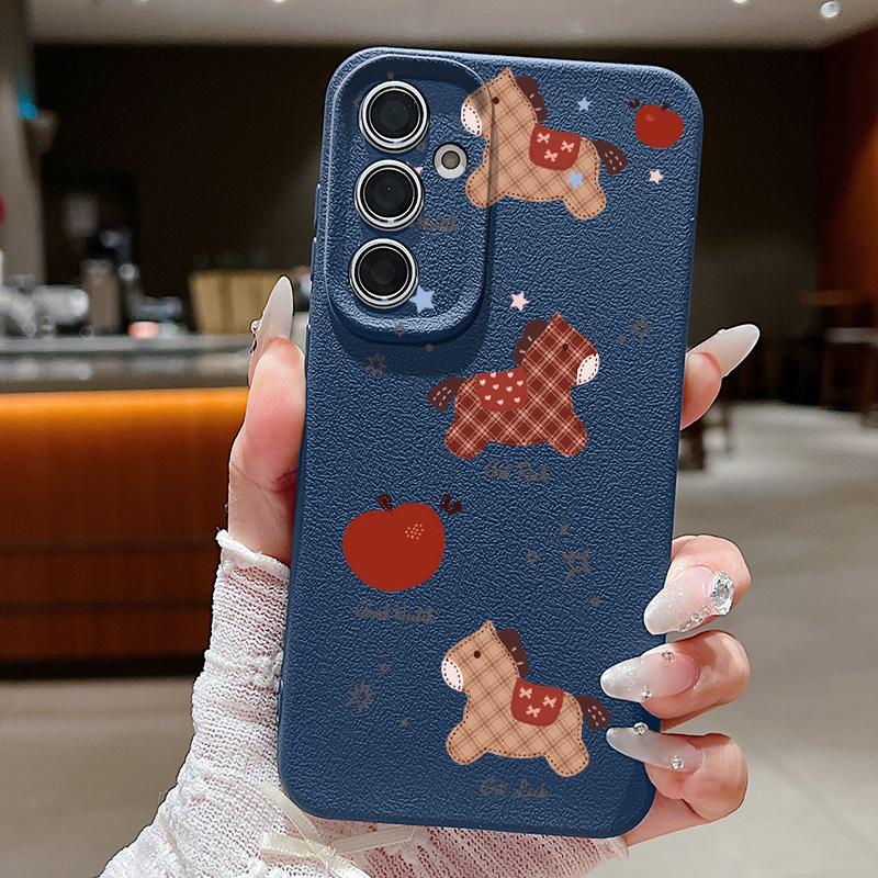 Vintage Lucky Golden Horse Case For Samsung S26 S25 S24 Ultra S23 S22 S21 FE A15 A16 A17 A35 A36 A37 A54 A55 A56 A57 5G Leather Texture Soft Cover
