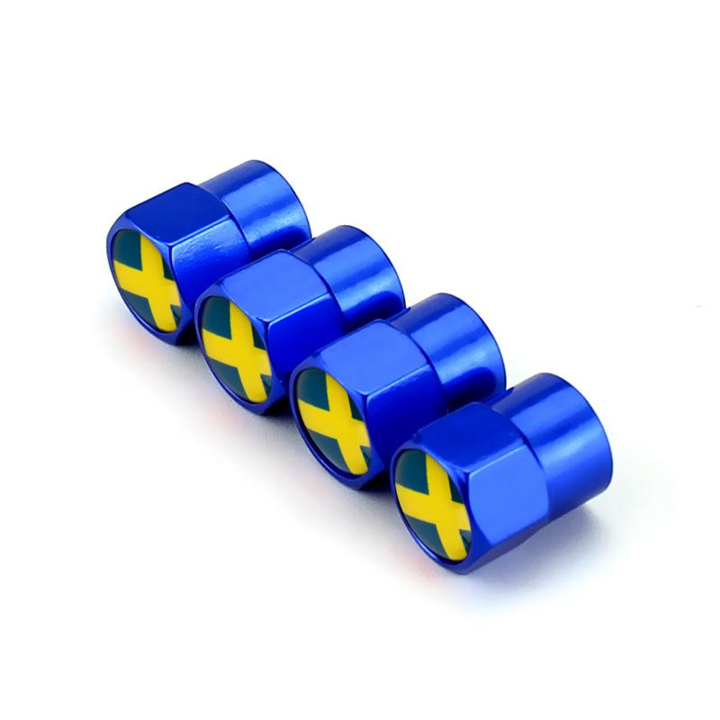 Lot de 4 bouchons de valve de pneu aux couleurs du drapeau suédois pour Volvo, Skoda, BMW, Subaru, Toyota, Honda, Volkswagen, Ford, Hyundai et Nissan.