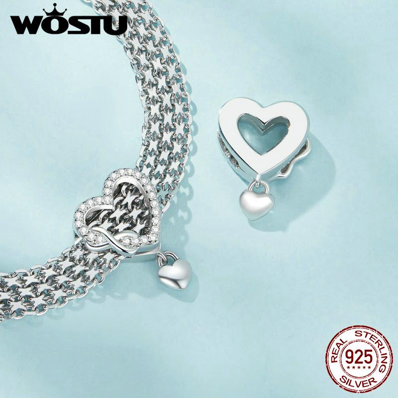 WOSTU 925 Sterling Silver Heart Clip Charms Hand of Fatima Bead Lotus Flower Pedant Fit Reflection Mesh Bracelet DIY Jewelry New