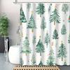 1pc Christmas Green Theme Cartoon Pine Forest Shower Curtain, Decorative Printed Shower Curtain with 12 Hooks
