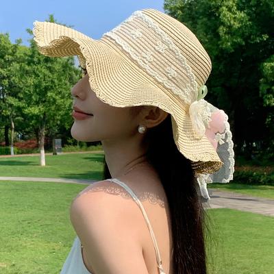 Summer Tulip Straw Hat, Seaside Vacation Bow Sunscreen Sun Hat, Large Brim Sun Hat Wholesale Spot