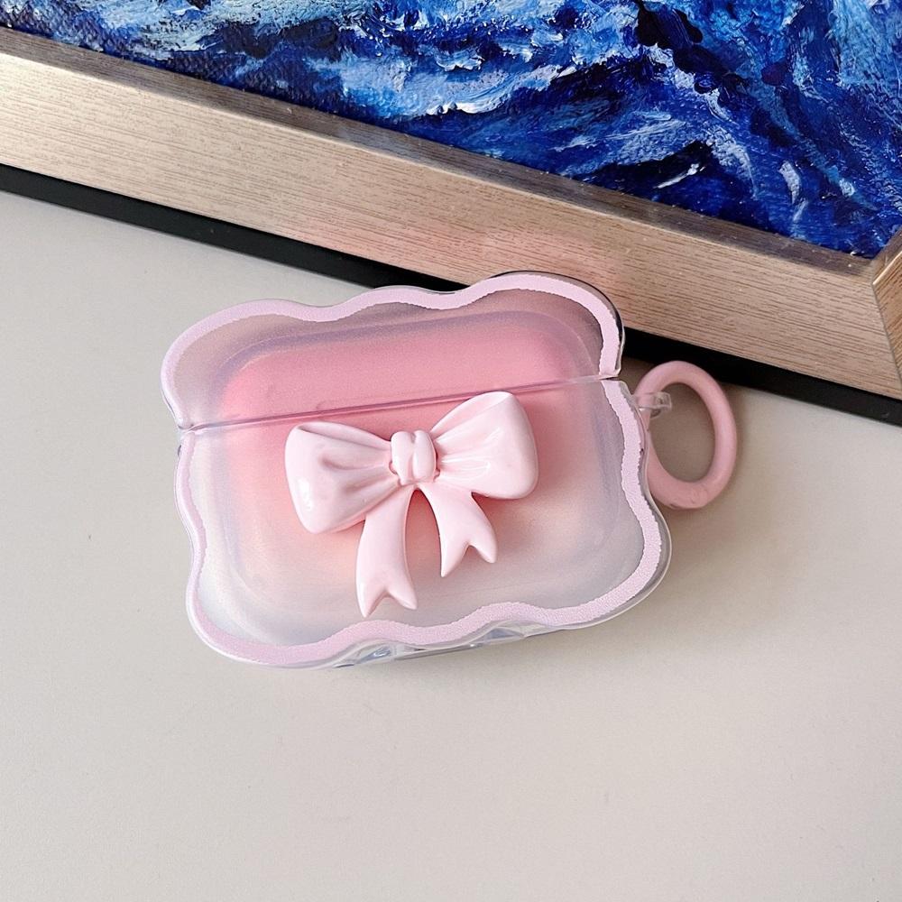 3D Bow Wave Earphone Case for AirPods 1 2 Case Pink Floral Girls Cover for AirPods Pro 3 2 Wireless Box With Keychain