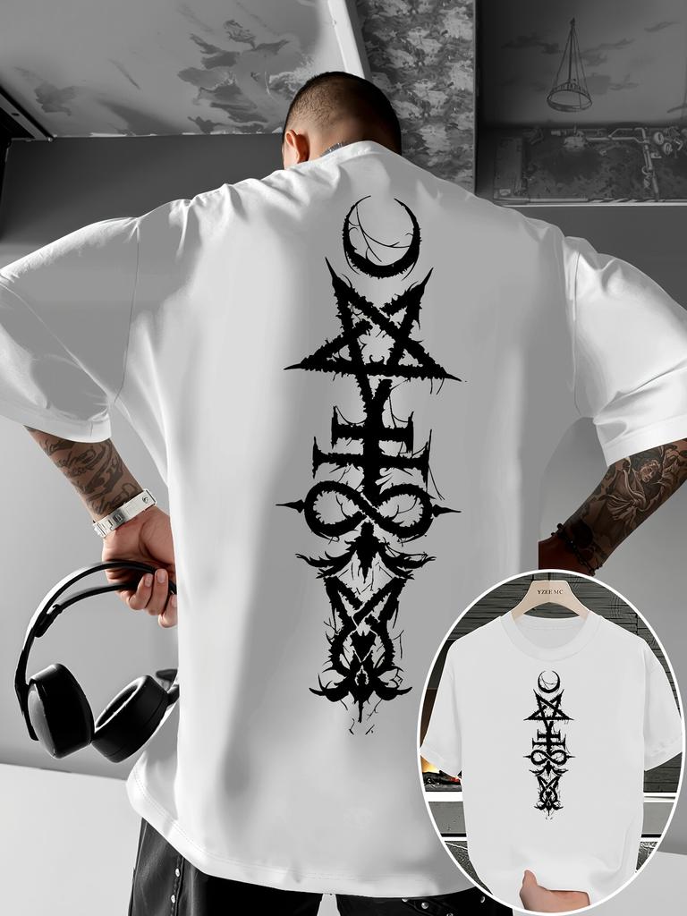 Men's 100% Cotton Casual Short Sleeve T-Shirt Cotton Clothes Featuring A Design of Celestial Bodies and Geographical Patterns