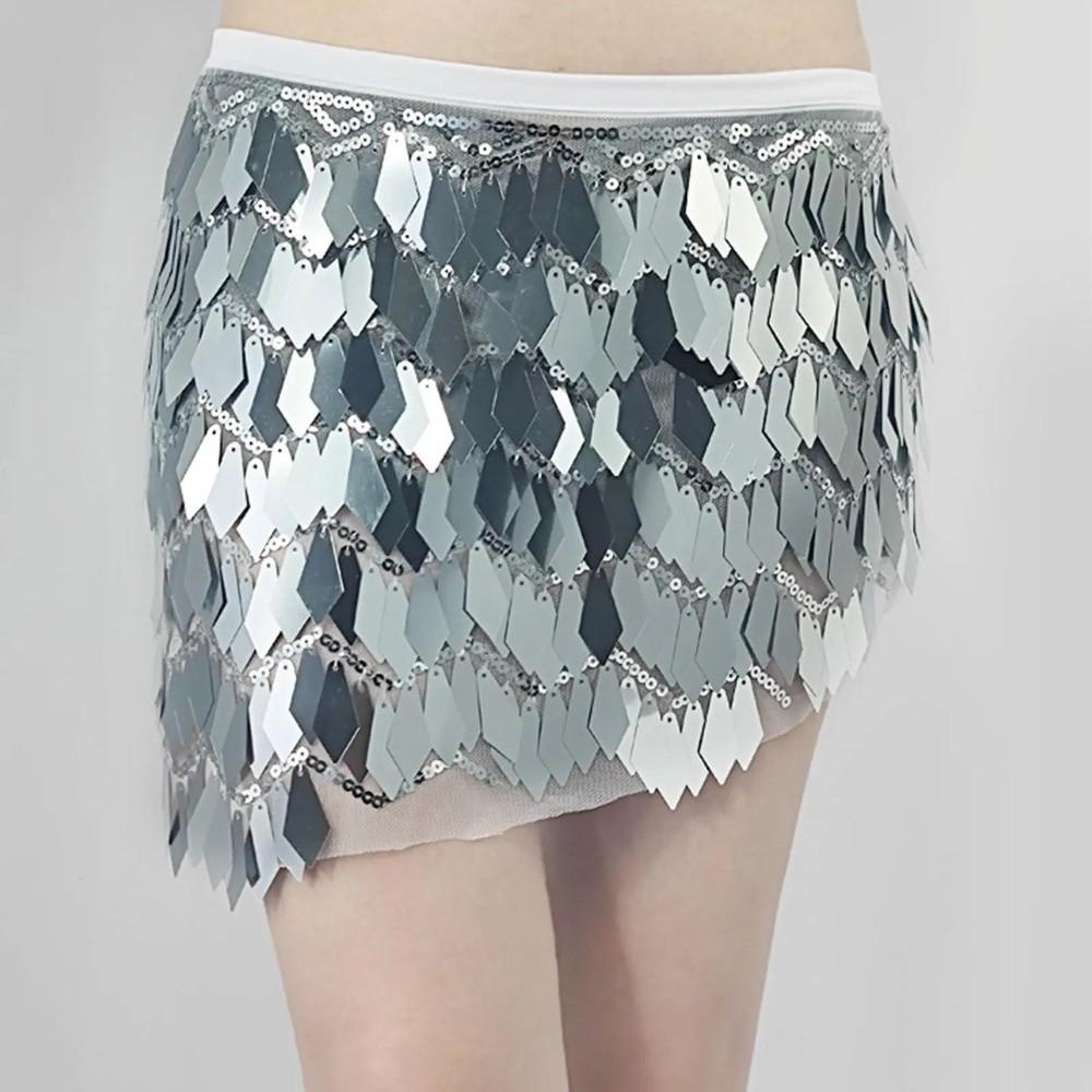 Holographic Sequin Sequin Mini Skirt Lace-Up Design Performance Costume Skirt  Dance Performance