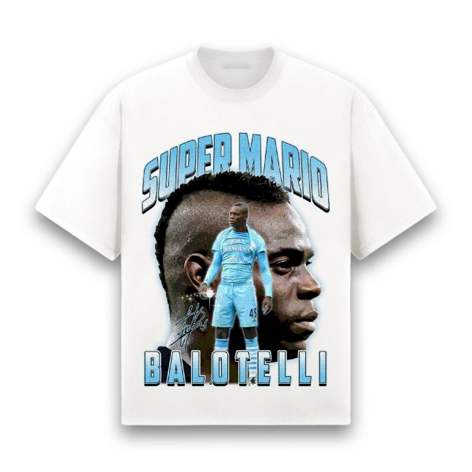 Классическая футболка с принтом МАРИО БАЛОТЕЛЛИ Мужская Женская Летняя одежда Футболки Оверсайз Повседневная Тяжелый Хлопок Топ с коротким рукавом S белый