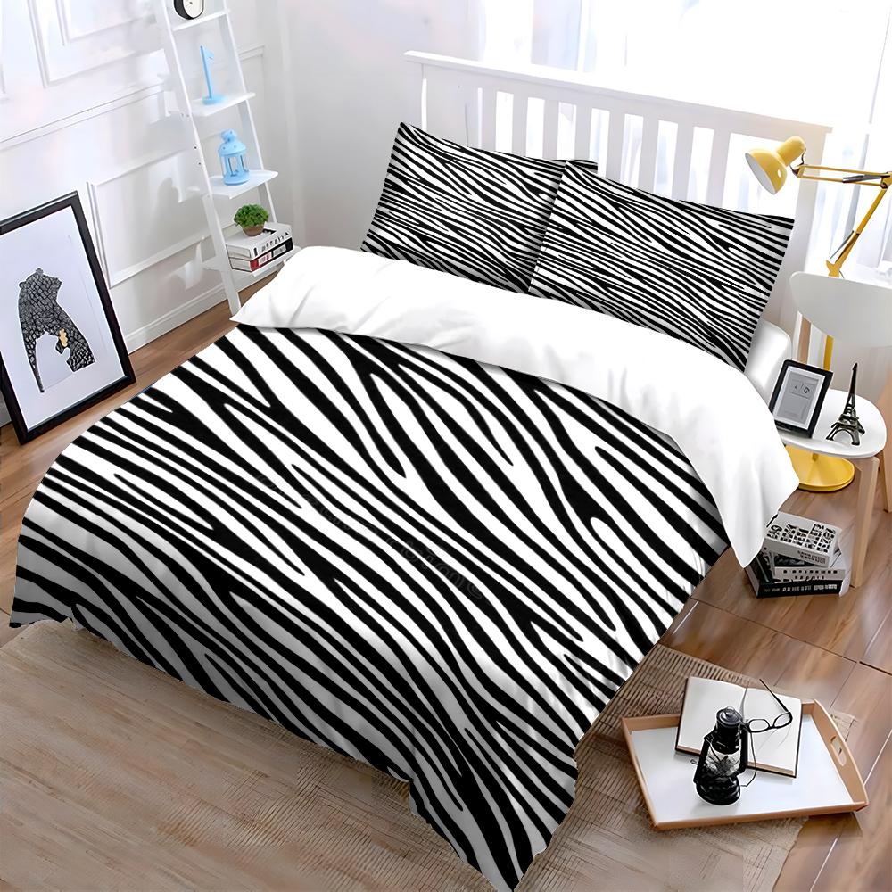 Zebra Stripe Black and White Bedding Set Bedding set (1 duvet cover, 2 pillowcases, duvet not included)