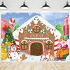 Christmas Backdrop Winter Gingerbread House Xmas Tree Snowman Gifts Background New Year Photography Banner for Birthday