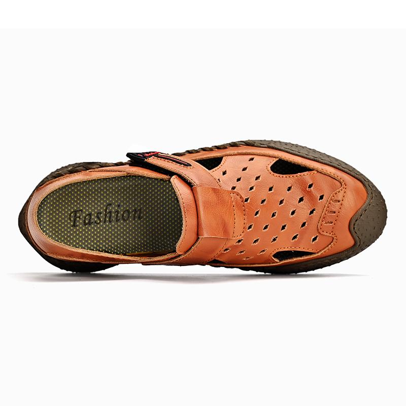 Herren-Sandalen aus echtem Leder, handgenäht, atmungsaktiv, lässig, weich