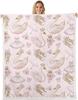 White Swan Fleece Throw Ballet Theme Pink Plush Blanket for Kids Room Decor with Crown Bowknot Roses Flowers Twin X