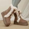 Vintage Furry Warm Snow Boots for Women Winter Platform Anti Slip Snow Boots Woman Faux Suede Lace Up Cotton Shoes Mujer