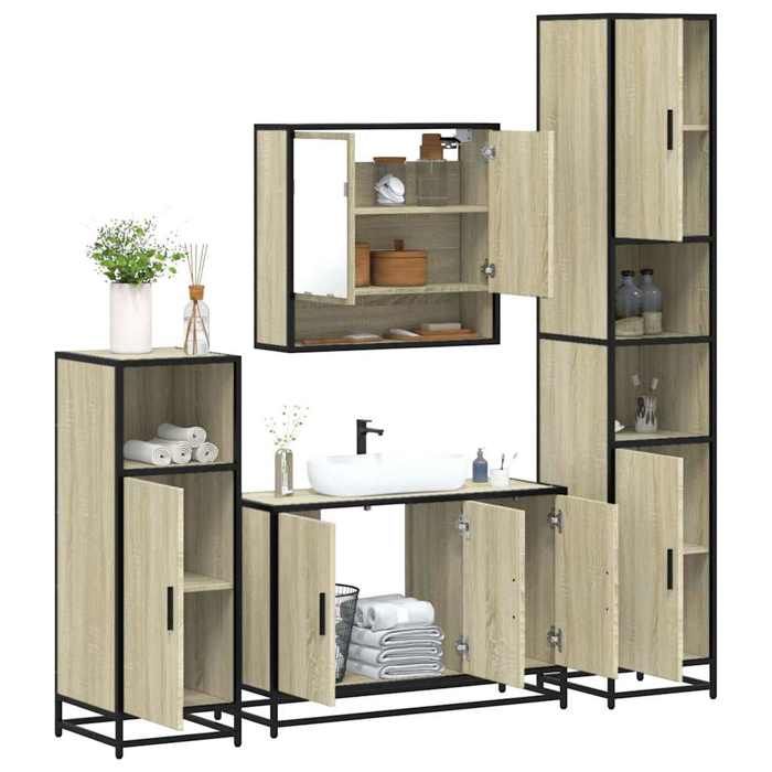 VidaXL Bathroom Furniture Set 4 Pcs Sonoma Oak, Bathroom Cabinet, Toilet Storage Cabinet, 3301221