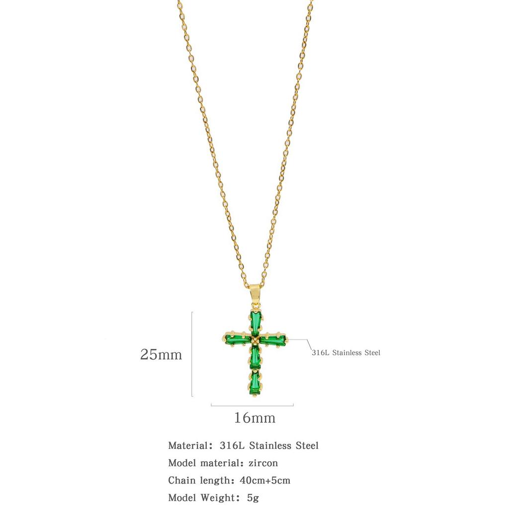 Hip Hop Luxury Zircon Cross Pendant Necklace Stainless Steel Chain Jewelry Gifts for Women Men