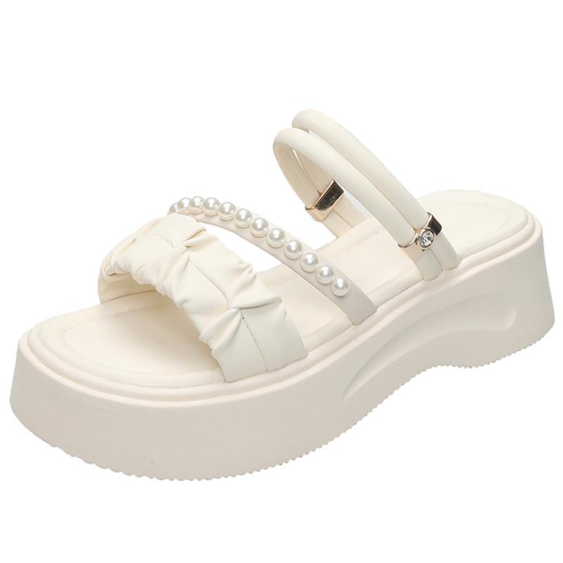 Two Wearing Roman Sandals Women's 2025 Summer New Versatile Fairy Style with Skirt Rhinestone Platform Beach Slippers