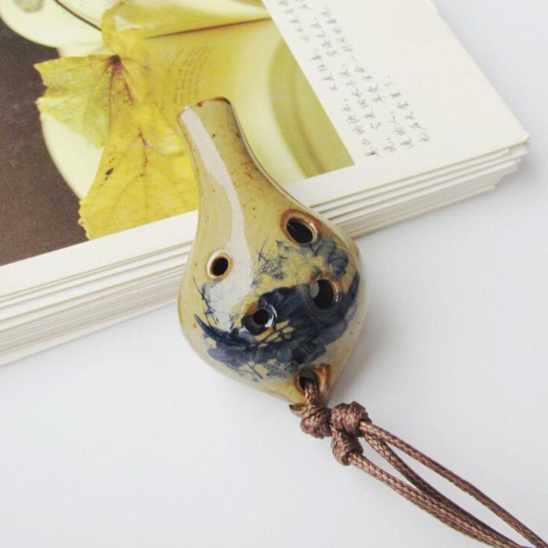 Practical Beginner Ceramic Ocarina 6 Hole Pendant Instrument with Cord for Students, Classroom Study and Regular Practice Use