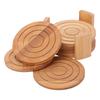 6PCS Bamboo Coaster with Holder Round Cup Mats Pad for Cold Drinks and Hot Beverage Home Supply