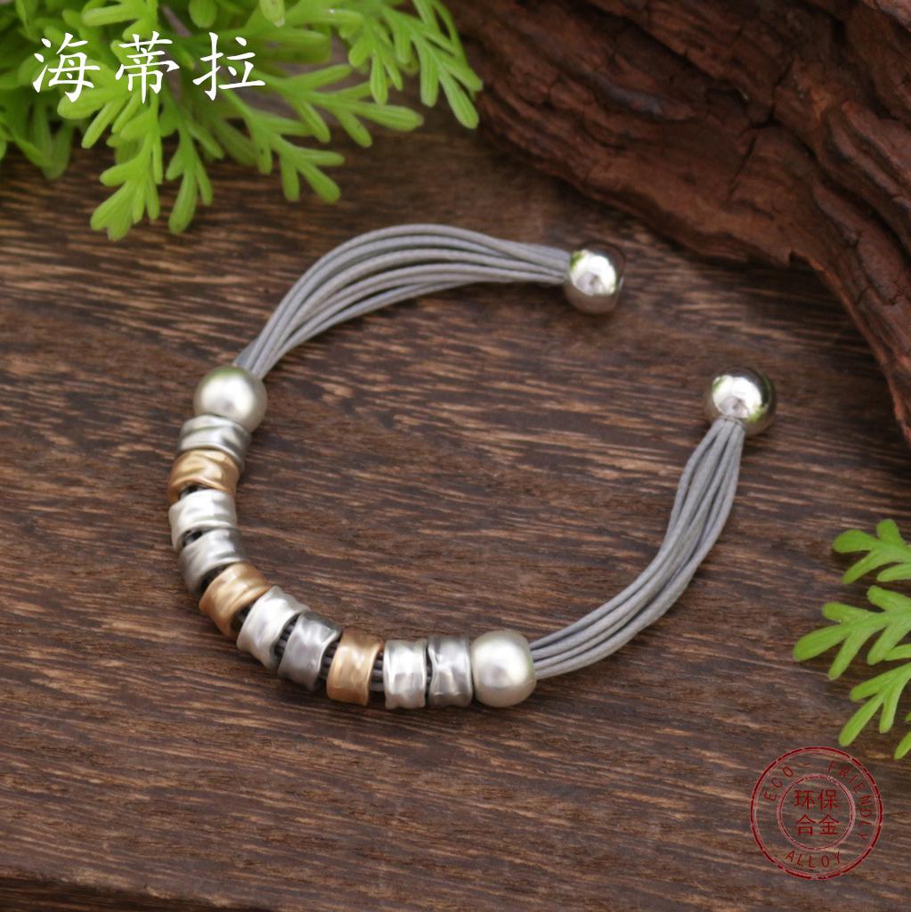 Geometric matte ring leather rope magnetic bracelet, personalized men's and women's retro magnetic bracelet