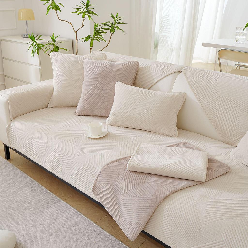 Nordic Plush Sofa Cushion & Throw Set - Non-Slip Winter Cover