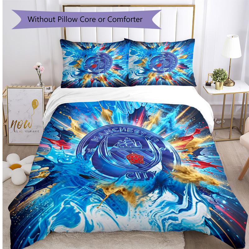 Set Lenzuola 3 Pezzi Stampato Manchester City Morbido Delicato sulla Pelle Lavabile Copripiumino e Federe Set Tutte le Stagioni Camera da Letto