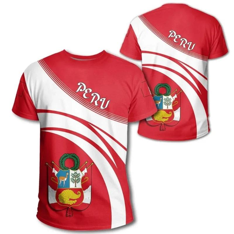 Customized Summer Casual Peru Emblem Graphic T-shirts Loose Men's Fashion E-Sports Jersey Short Sleeve Tops Fast Dry Streetwear