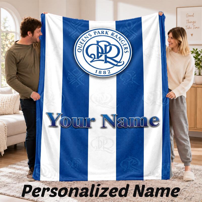 Queens Park Rangers FC Personalized Flannel Blanket Custom Name Text Soft Throw Blanket Home Decor