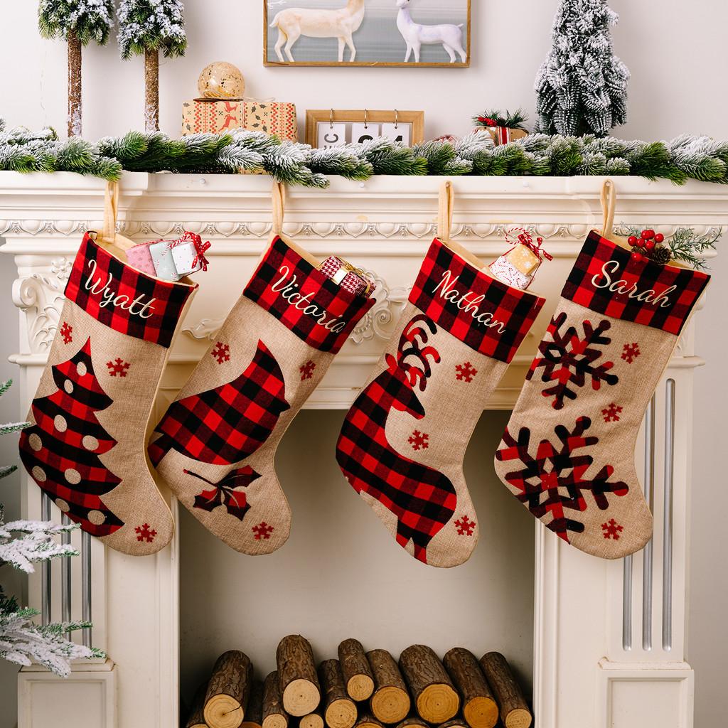 Red Holiday Charming And Black Plaid Christmas Stockings With Designs Festive