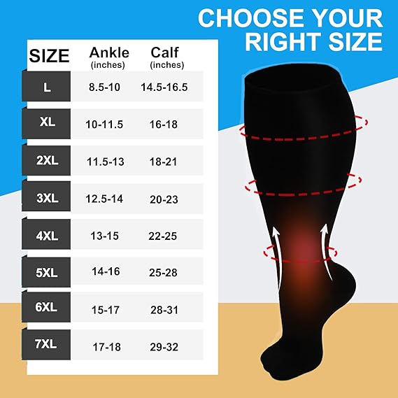1Pair Extended Size Range 2Xl-7Xl Novel Tight Support Hosiery Unisex Wide Cut Calf Area Knee Cap Length Fit Compression Lower Limb Wear Support For