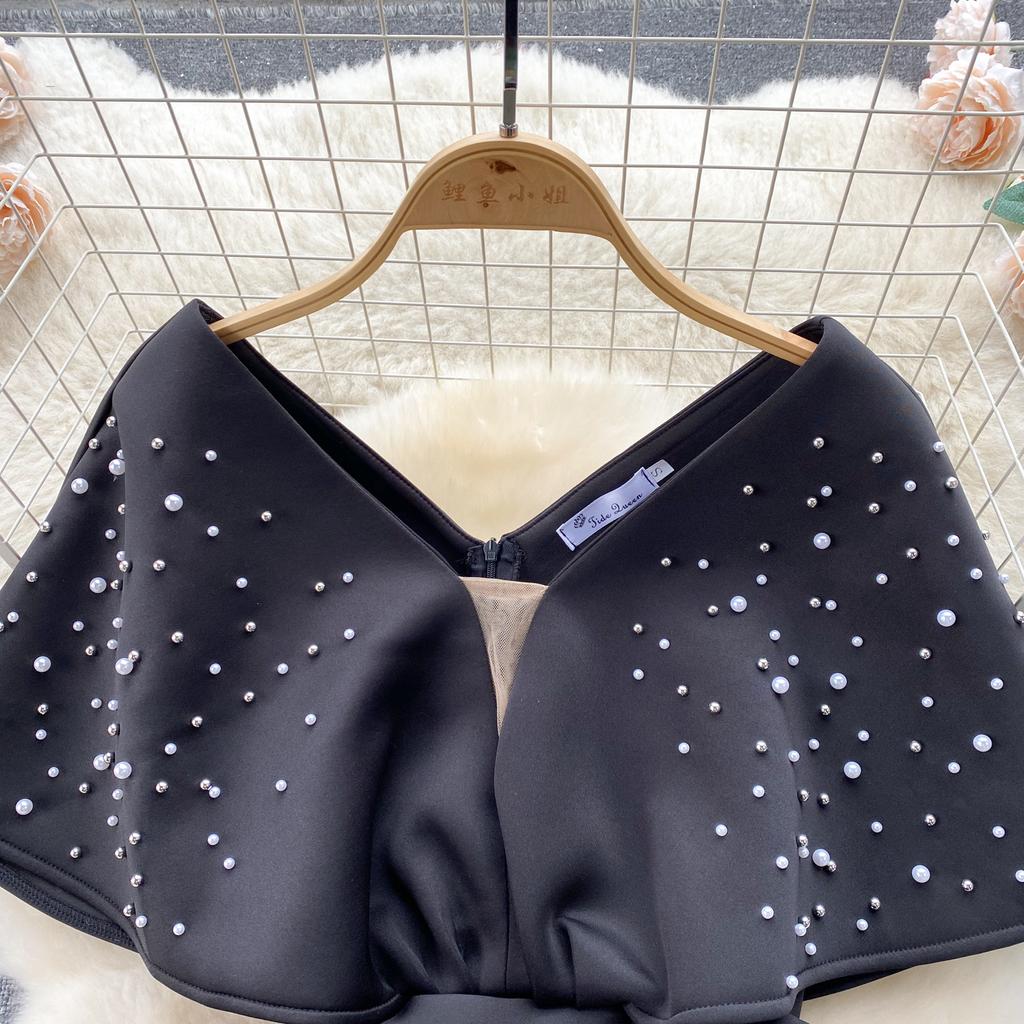 Luxus V-Ausschnitt Elegante Designerkleider Pailletten Party Abendkleid Frauen Bodycon Y2k Midi Perlen