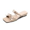 Gentle Fairy Wind Cool Slippers Bow Open Toe Word with Thick Heel Slippers Female Summer