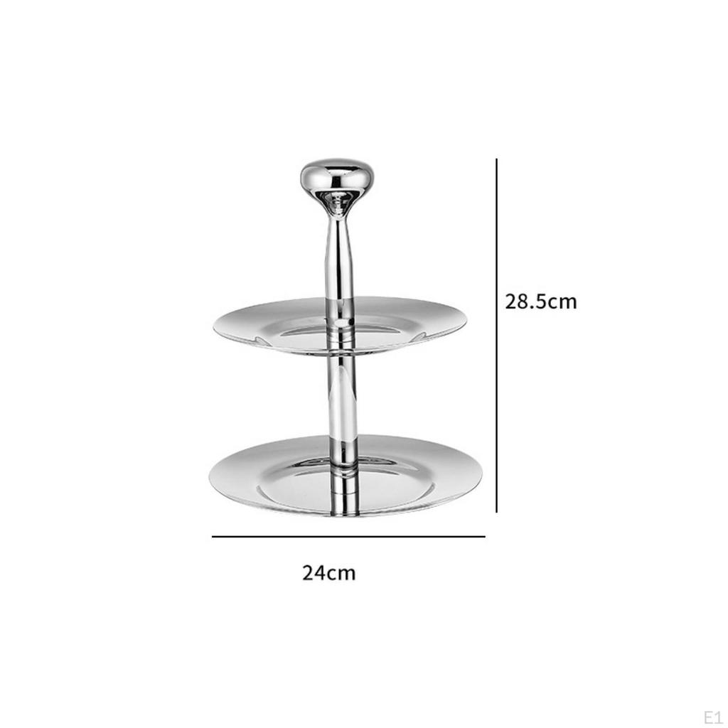Fruit Tray with pole Stainless Steel Two-Tier Serving Mirrored