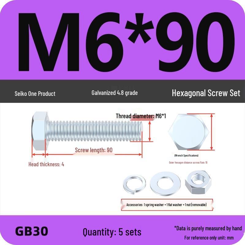 Galvanized Hex Head Bolt & Nut Set - Grade 4.8, Sizes M4 To M30