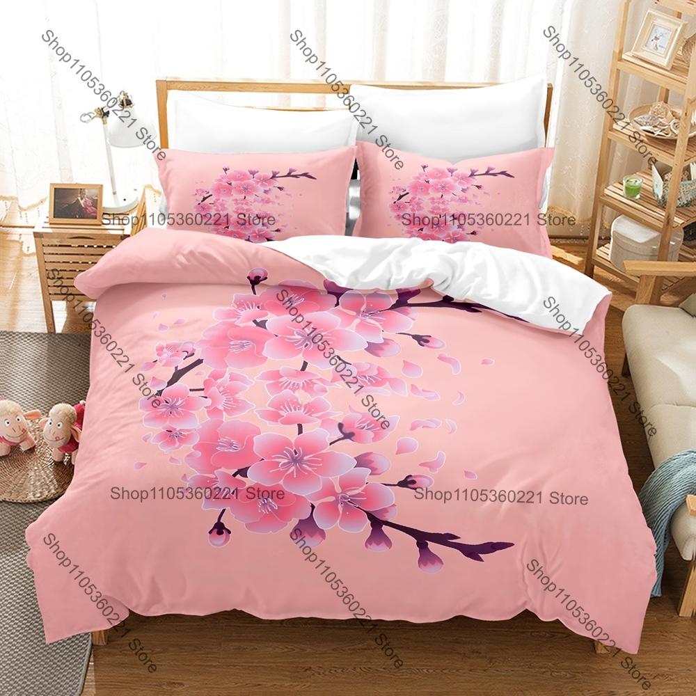 Japanisches Kirschblüten-Bettwäscheset Einzelbett Zweibettbett Vollgröße Queen-Size King-Size Bettwäscheset Schlafzimmer für Erwachsene Bettbezug-Sets Anime-Bettwäscheset