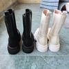 Dámské Béžová Černá Střední kozačky Jaro Podzim Přírodní kůže Hovězí kůže Šití Chelsea Boots Boty
