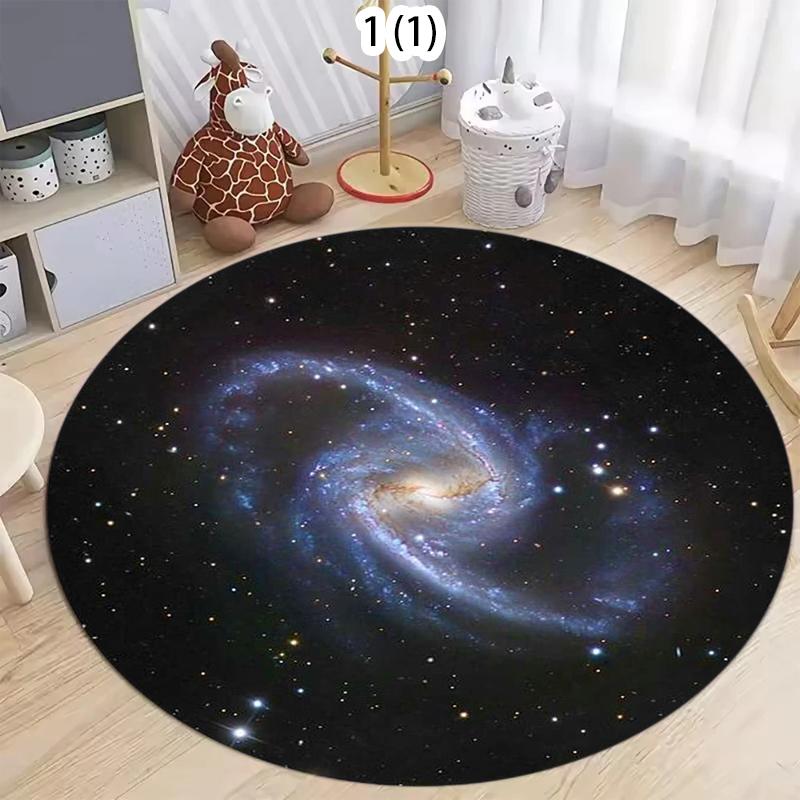 Cosmic Spiral Galaxy Round Area Rug Nebula Star Pattern Non-Slip Carpet for Living Room Bedroom Space Lover Home Decoration