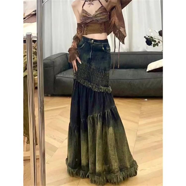 

Уникальный дизайн с высокой талией джинсовая юбка-русалка сексуальные юбки в стиле пэчворк для женщин XL