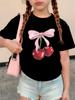 2026 Girls Y2k Bow with Cherry Fashion T Shirts Kids Childrens Tshirt Girls Summer Spring Casual Top Tee