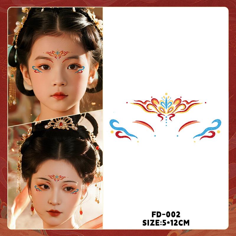 Ancient Style Dunhuang Glitter Face and Forehead Tattoo Stickers for Hanfu Costumes